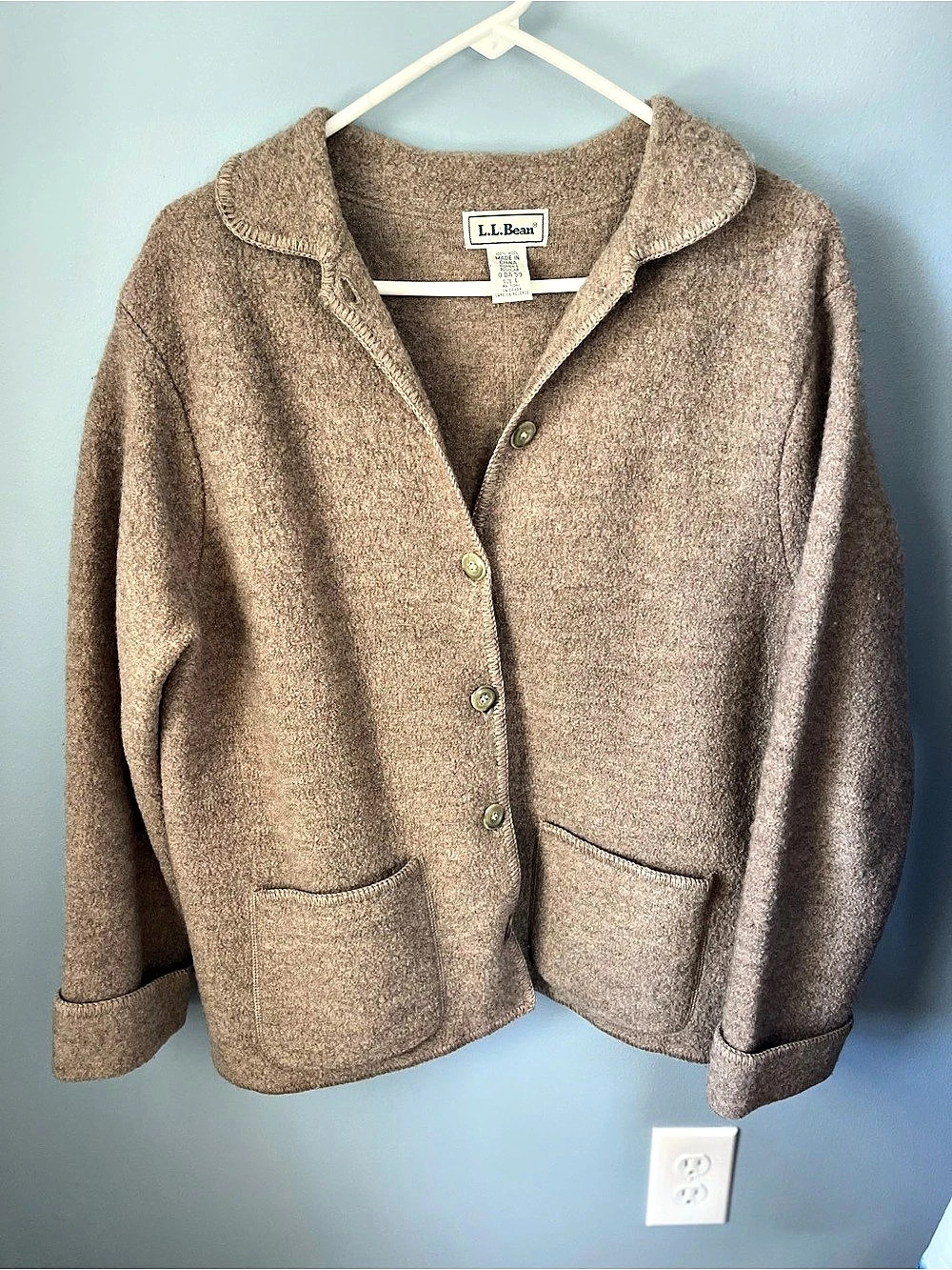 Large.Lal.Bean Vintage Wool Button Cardigan Jacket Brown Large